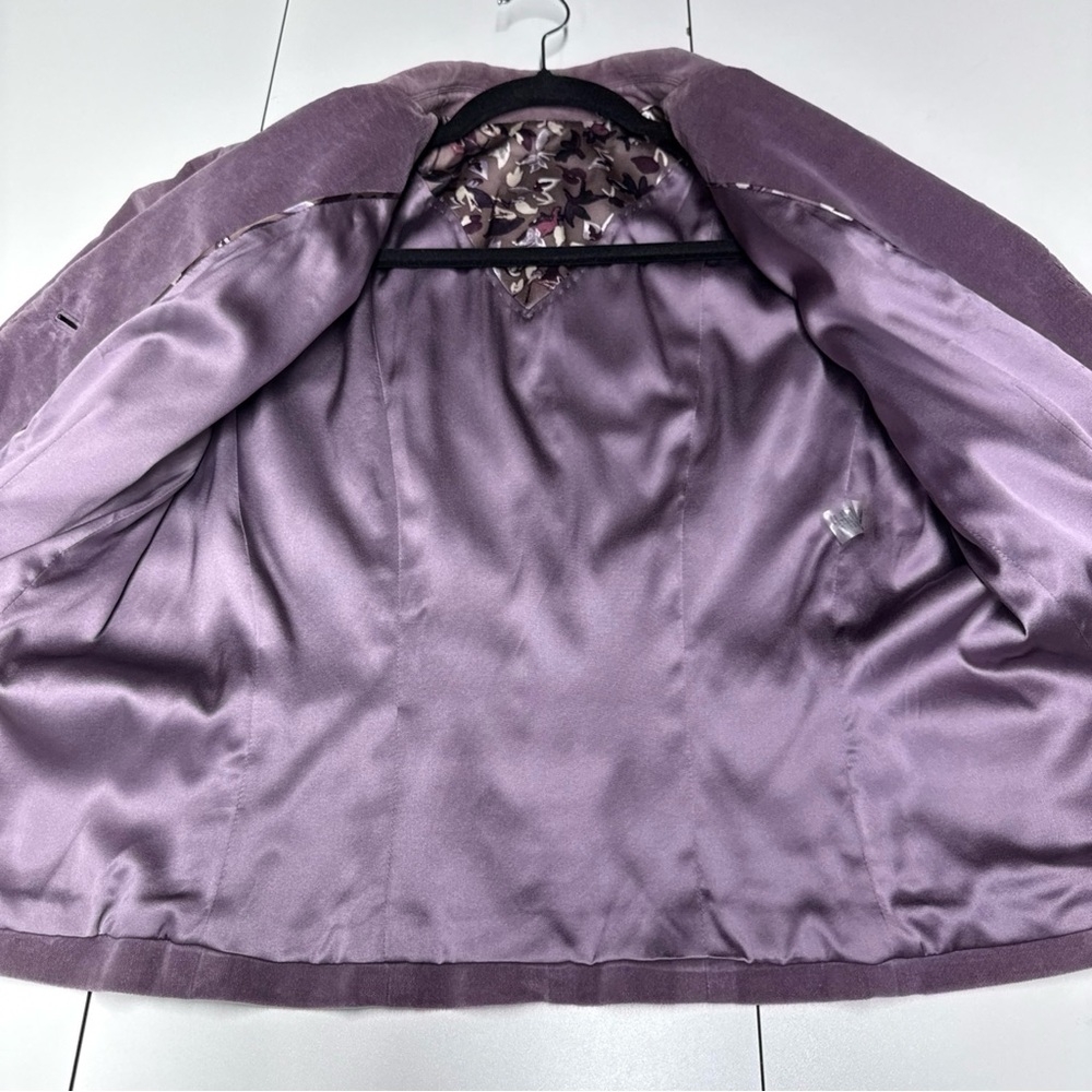 Elie Tahari Velvet Blazer Jacket Sz L Top Stitching Silk Lining Lilac Luxury - Picture 13 of 15